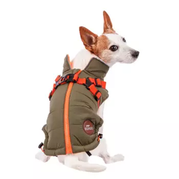 Rungo Попона теплая со шлейкой для собак, S, зеленая (унисекс)