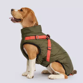 Rungo Попона теплая со шлейкой для собак, обхват шеи 44 см, обхват груди 56-64 см, длина спины 40 см, зеленая