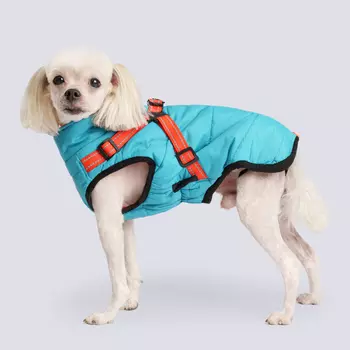 Rungo Попона теплая со шлейкой для собак, длина спины 30 см, объем груди 44-50 см, голубая