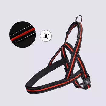 Rungo Шлейка для собак со светоотражающей полоской Norway, обхват груди 60-76 см, ширина ремешка 3,5 см, черно-оранжевый