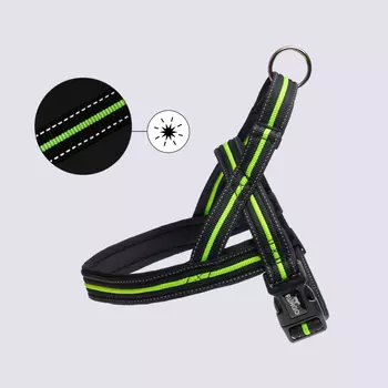 Rungo Шлейка для собак со светоотражающей полоской Norway, обхват груди 53-66 см, ширина ремешка 3,5 см, черно-зеленый
