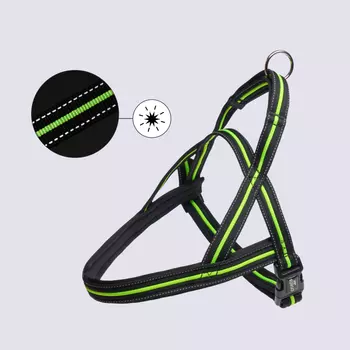 Rungo Шлейка для собак со светоотражающей полоской Norway, обхват груди 68-88 см, ширина ремешка 3,5 см, черно-зеленый