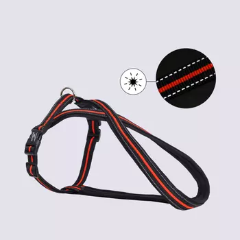 Rungo Шлейка для собак со светоотражающей полоской X-shape, L-XL, обхват груди 70-100 см, ширина ремешка 2,3 см, черно-оранжевый