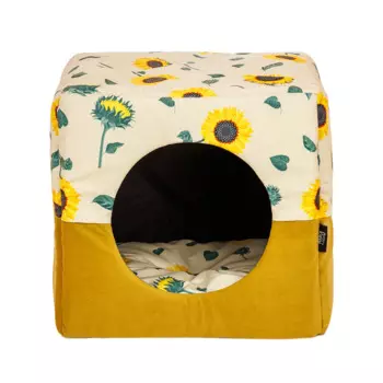 Rurri Дом-куб трансформер Pure Sun Подсолнухи для кошек и собак мелких и средних пород, горчичный