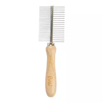 RURRI Eco Расческа для кошек и собак двусторонняя с частыми (редкими) зубьями бамбук 19 см