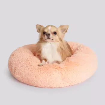 RURRI Лежак круглый мех для кошек и собак мелких пород, 50х50х11 см, персиковый