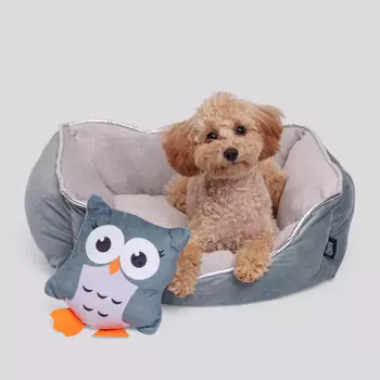 RURRI Лежак с игрушкой для кошек и собак мелких пород Совёнок, 54х45х17 см, серый