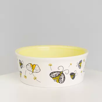 RURRI Миска фарфоровая для кошек и собак Мотыльки, 450 мл, желтый