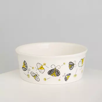 RURRI Миска фарфоровая для кошек и собак Мотыльки, 450 мл, белый
