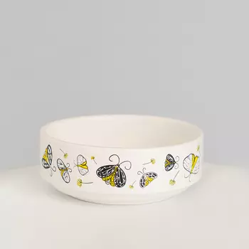 RURRI Миска фарфоровая для кошек и собак Мотыльки, 350 мл, белый