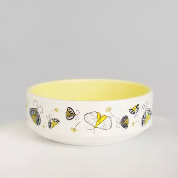 RURRI Миска фарфоровая для кошек и собак Мотыльки, 350 мл, желтый