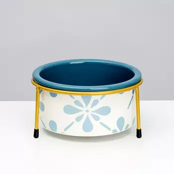 RURRI Миска керамическая на подставке для кошек и собак, 800 мл, бело-голубой