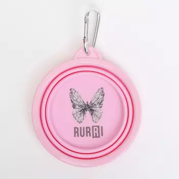 RURRI Миска силиконовая складная для кошек и собак, 13х5,5см, 350 мл, розовая