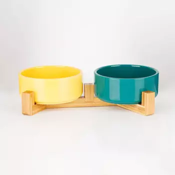 RURRI Набор из 2-х керамических мисок на подставке для кошек и собак, 2 шт. по 380 мл