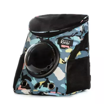Rurri Рюкзак-переноска с окошком для кошек и собак мелкого размера, 35х28х39 см, синий камуфляж