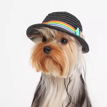 RURRI Шляпка серая с бантом для кошек и собак, диаметр с полями 14 см (без полей 10 см), высота 6,5 см