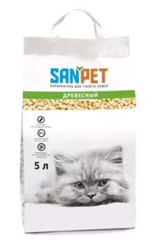 Sanpet Наполнитель древесный для кошачьего туалета, 5 л (2,4 кг)