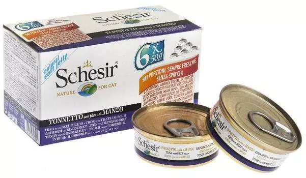 Schesir Консервы для кошек Тунец/говядина 6*50г