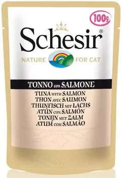 Schesir консервы для кошек Тунец с Лососем 100г, пауч