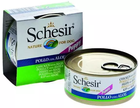 Schesir консервы для щенков Цыпленок/алоэ 150г