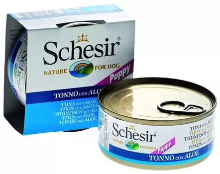 Schesir консервы для щенков Тунец/алоэ 150г