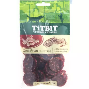 TiTBiT Лакомство Нарезка Филейная с говядиной и индейкой (80 гр.) для собак