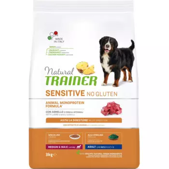 Trainer Natural No Gluten Medium/Maxi Adult корм для собак средних и крупныхпород, с ягненком и рисом, 3 кг