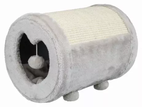 Trixie Дом-когтеточка для кошек в виде бочонка на ножках, с подвесной игрушкой, серый, 27х27х39 см