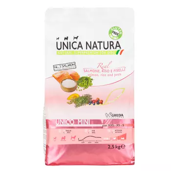 UNICA Natura Mini Сухой корм для собак мелких пород, с лососем, рисом и горохом, 2,5 кг