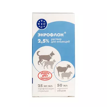 VIC Энрофлон Антибактериальный препарат для животных, раствор для инъекций, 50 мл (по рецепту)