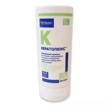 Virbac Кератолюкс Шампунь для жирной, шелушащейся, склонной к появлению неприятного запаха кожи собак и кошек, 250 мл