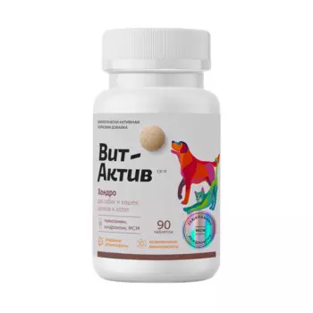 ВИТ-АКТИВ Хондро Кормовая добавка для поддержания опорно-двигательного аппарата для собак и кошек, 90 таблеток