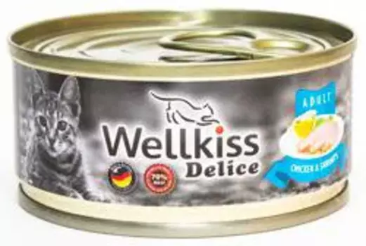 Wellkiss Delice Adult консервированный корм для кошек, с цыпленком и креветками, 100 г