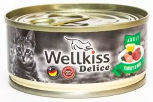 Wellkiss Delice Adult консервированный корм для кошек, с индейкой и телятиной, 100 г