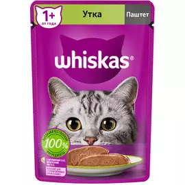 Whiskas Влажный корм (пауч) для кошек, паштет с уткой, 75 гр.