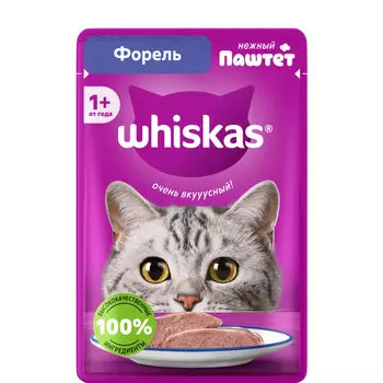 Whiskas Влажный корм (пауч) для кошек, паштет с форелью, 75 гр.