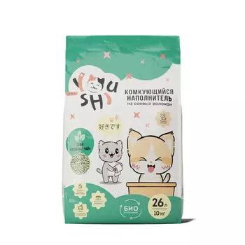 Youshi Наполнитель комкующийся для кошачьего туалета Тофу, 26 л (10 кг), зеленый чай