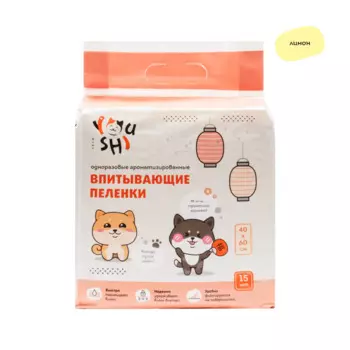 Youshi Пеленки впитывающие 60х40 см (15 шт.) одноразовые с ароматом лимона для кошек и собак
