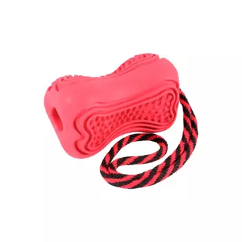 Zolux Игрушка-кормушка с веревкой резиновая Кость Титан, 11,5 см, красная