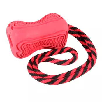 Zolux Игрушка-кормушка с веревкой резиновая Кость Титан, 8 см, красная