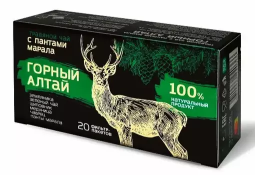 Травяной чай с пантами алтайского марала "Горный Алтай", фильтр-пакеты 20 шт*1,5 г., Фарм-Продукт