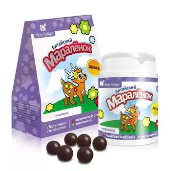 Драже "Алтайский маралёнок" "Черника, пантогематоген", 70 гр., Алтай Селигор
