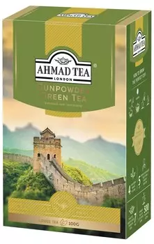 Чай "Ahmad Tea", Чай Ганпаудер, зелёный, листовой, в картонной коробке, 100г Штука
