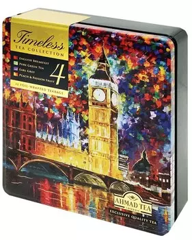 Чай "Ahmad Tea", Набор "Бесконечность", пакетики в конвертах, в металлической коробке, 4 вкуса, 32х2г Штука