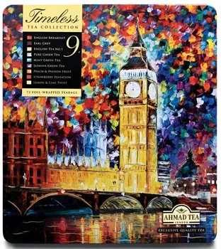 Чай "Ahmad Tea", Набор "Бесконечность", пакетики в конвертах, в металлической коробке, 9 вкусов, 72х2г Штука