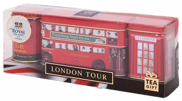 Чай "Ahmad Tea", Набор "Тур по Лондону", два вкуса листового чая, плюс пакетики в конвертах, в жестяных баночках, 2х25г, 14х2г Штука