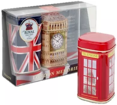 Чай "Ahmad Tea", Набор "Воспоминания о Лондоне", листовой чай, 3 вкуса в металлических банках, 2х50г и 40г Штука