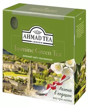 Чай "Ahmad Tea" Зелёный чай с жасмином, в пакетиках с ярлычками в конвертах из фольги,100х2г + ложка в подарок Штука