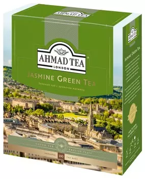 Чай "Ahmad Tea" Зелёный чай с жасмином, в пакетиках с ярлычками в конвертах из фольги,100х2г Штука