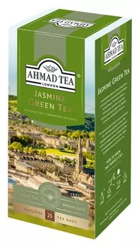 Чай "Ahmad Tea" Зелёный чай с жасмином, в пакетиках с ярлычками в конвертах из фольги, 25х2г Упаковка - 12 шт.